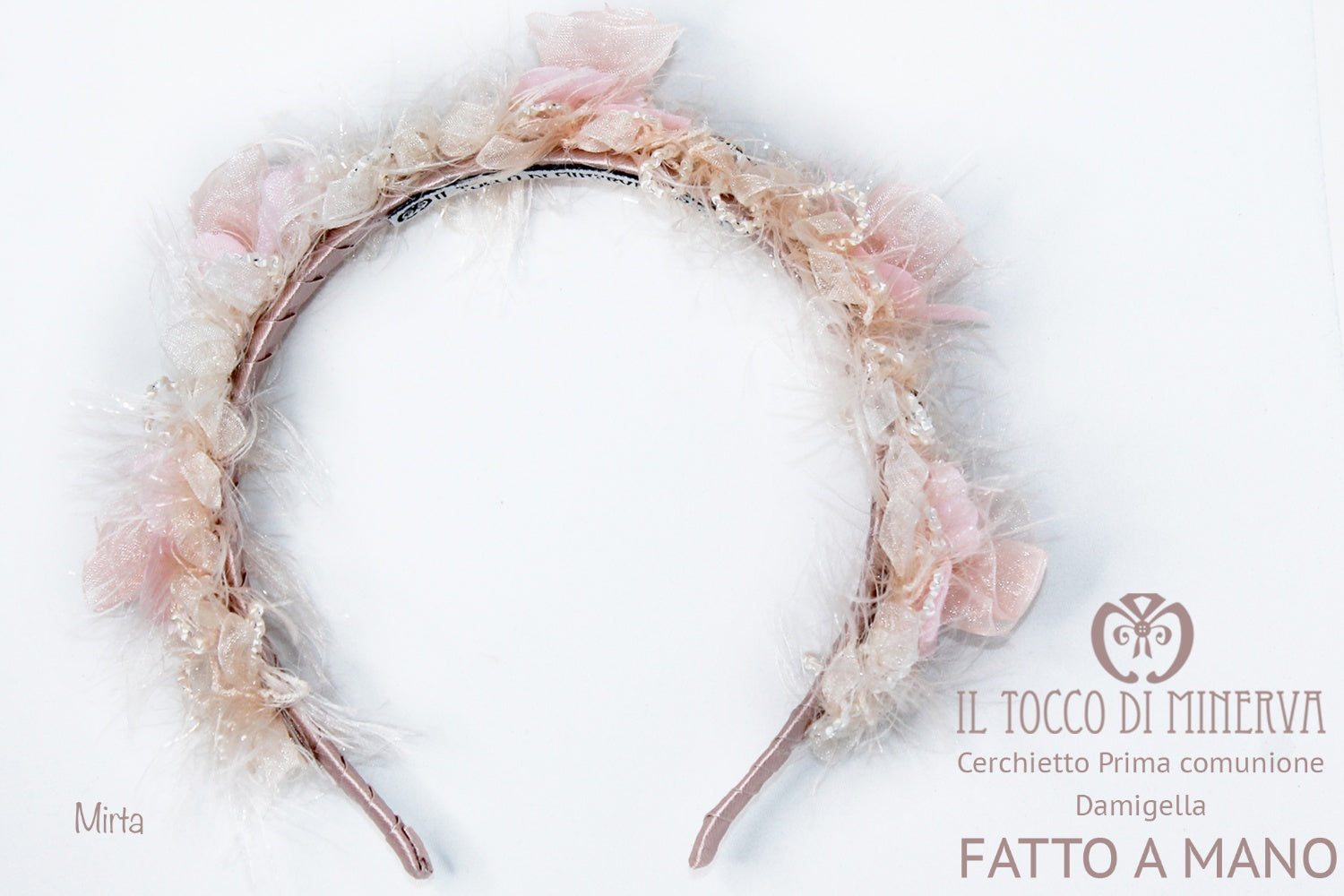 Cerchietto Prima Comunione Cerimonia Mirta Cipria Realizzata A Mano - Il Tocco di Minerva