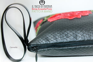 Borsa Pochette Ecopelle nero e pizzo Carmelita – Realizzata a mano - Il Tocco di Minerva