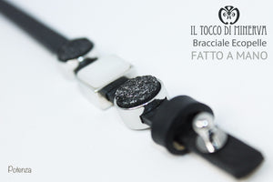 Bracciale unisex ecopelle nero con charms componibile Potenza Realizzato a mano Handmade - Il Tocco di Minerva