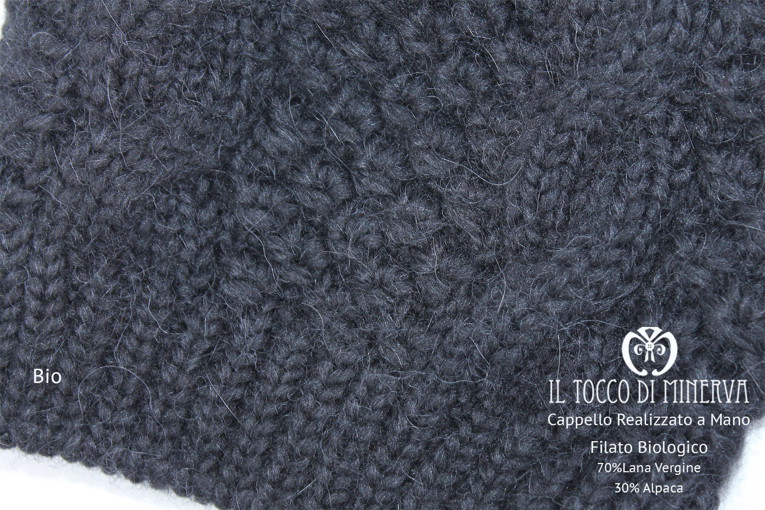 Cappello donna nero in lana biologica Bio - Realizzato a mano - Il Tocco di Minerva