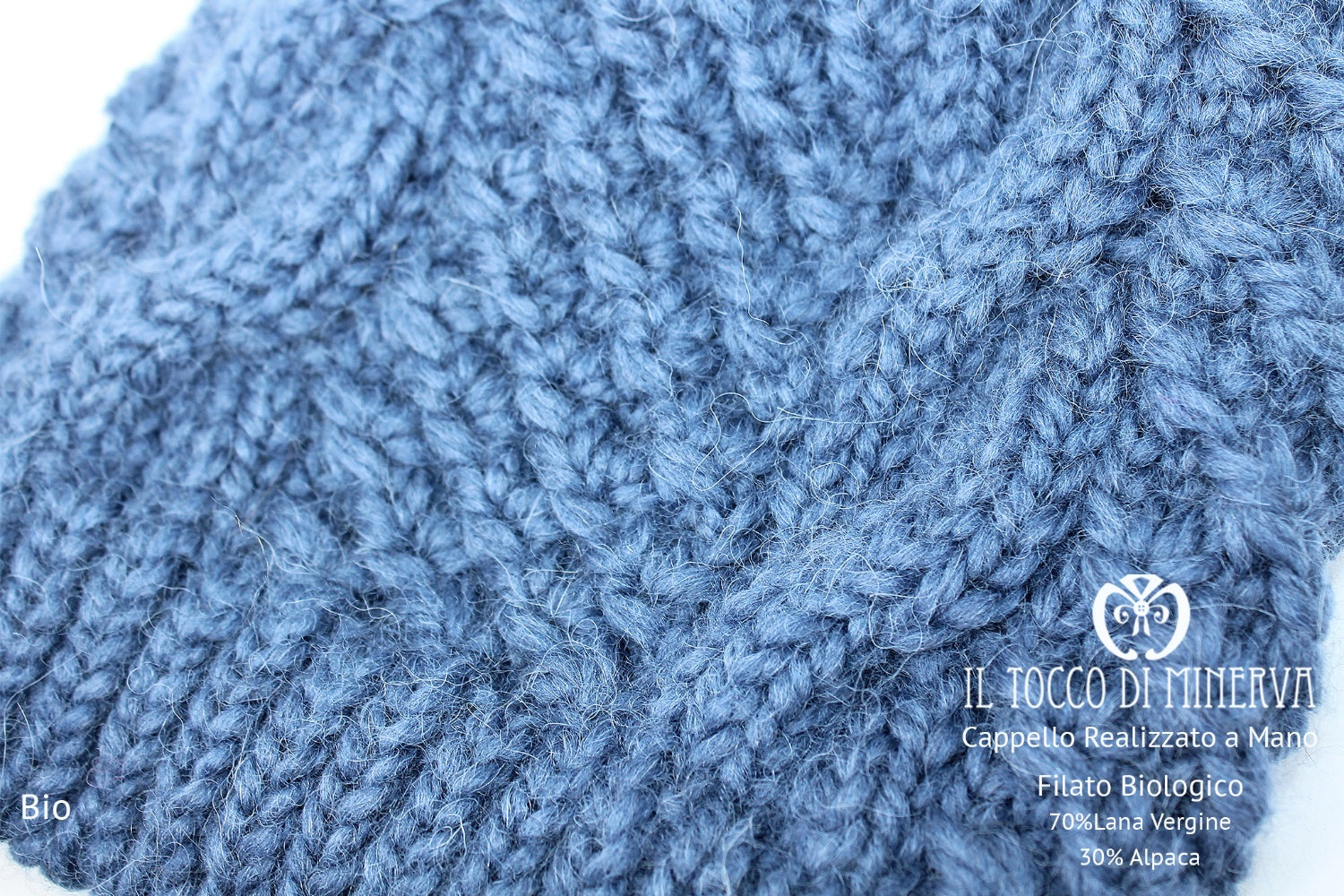 Cappello donna blu in lana biologica Bio - Realizzato a mano - Il Tocco di Minerva