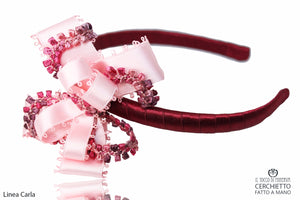 Cerchietto Carla Rosa bordeaux Realizzato a mano - Il Tocco di Minerva
