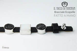 Bracciale unisex ecopelle nero con charms componibile Potenza Realizzato a mano Handmade - Il Tocco di Minerva
