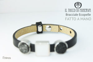 Bracciale unisex ecopelle nero con charms componibile Potenza Realizzato a mano Handmade - Il Tocco di Minerva
