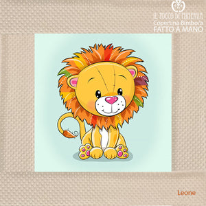 Copertina Neonato con bordo in Pile panna e Cotone Leone - Fatto a Mano - Il Tocco di Minerva