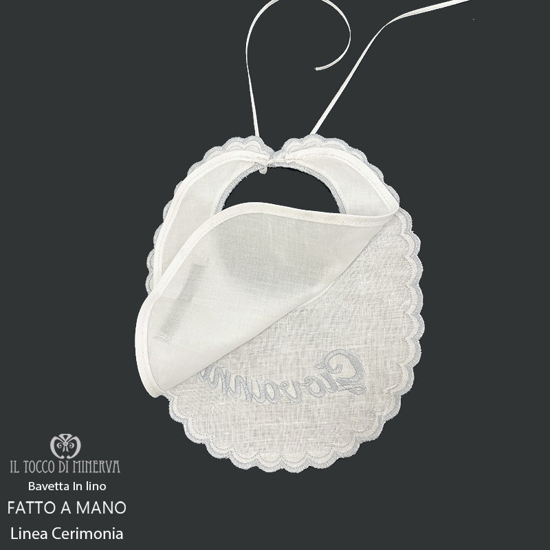 Bavaglino bianco neonato in lino Linea Cerimonia - Fatto a mano - Il Tocco di Minerva