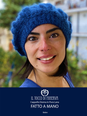 Cappello donna bianco in lana mohair paillettes Clio - Realizzato a mano - Il Tocco di Minerva