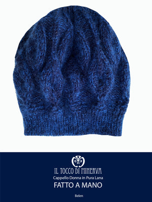Cappello donna blu in lana e mohair Belen - Realizzato a mano - Il Tocco di Minerva