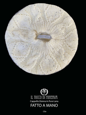 Cappello donna bianco in lana mohair paillettes Clio - Realizzato a mano - Il Tocco di Minerva