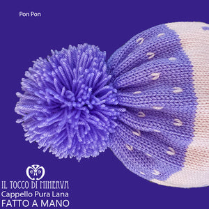 Cappello pura lana Pon Pon alberi glicine rosa - Fatto a Mano - Il Tocco di Minerva