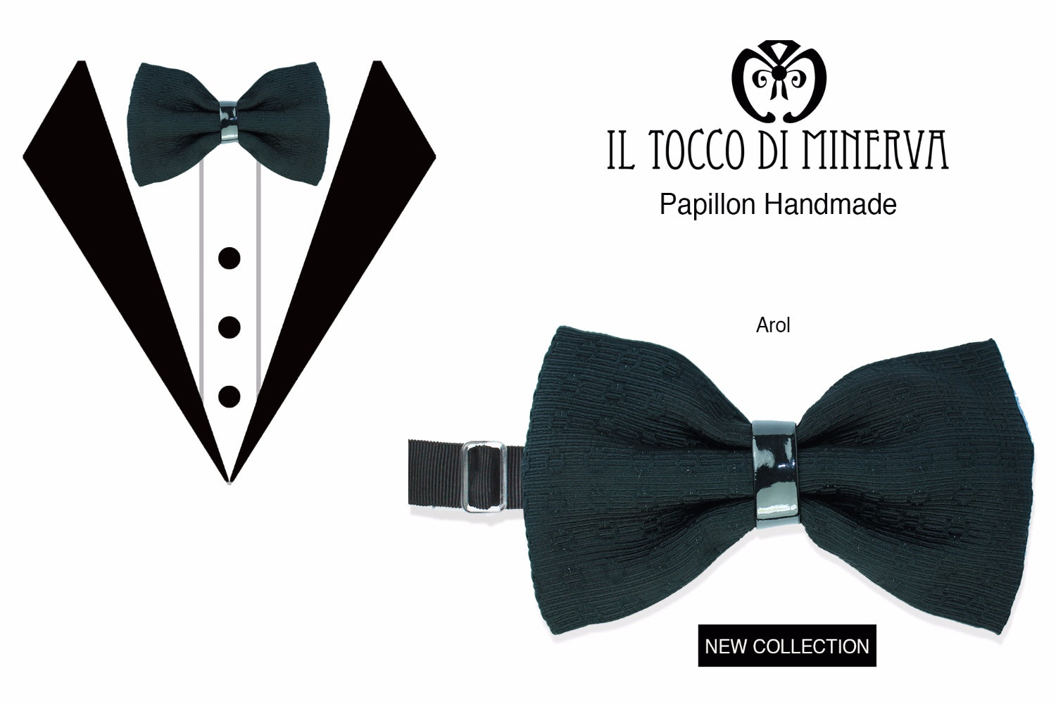 Papillon Farfallino nero Arol Realizzato a mano - Handmade - Il Tocco di Minerva