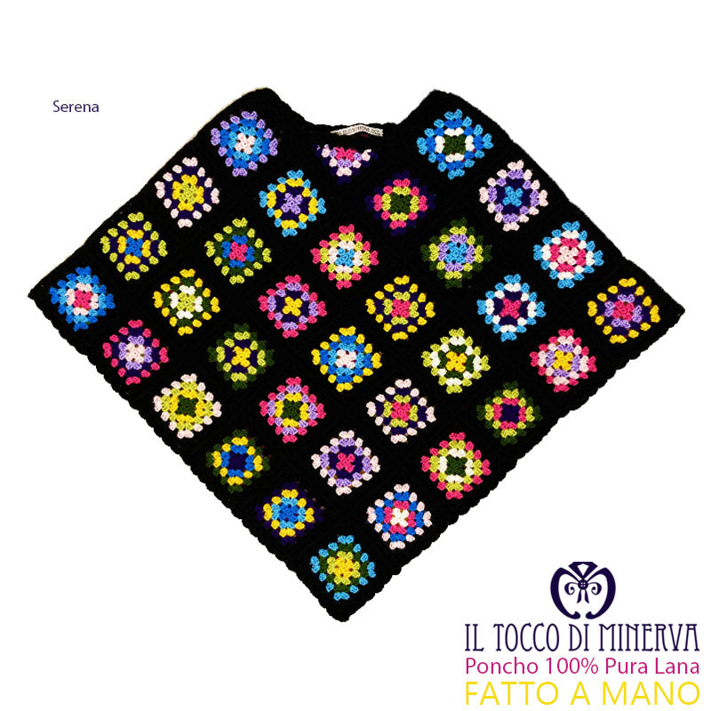 Poncho in pura lana uncinetto multicolore Serena - Fatto a Mano - Il Tocco di Minerva