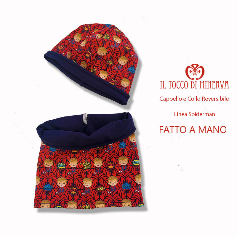 Cappello e collo reversibile bambino Linea Spiderman - Fatto a Mano - Il Tocco di Minerva
