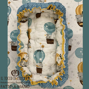 Riduttore Letto o Tappeto Giochi Neonato animali in mongolfiera - Fatto a Mano - Il Tocco di Minerva