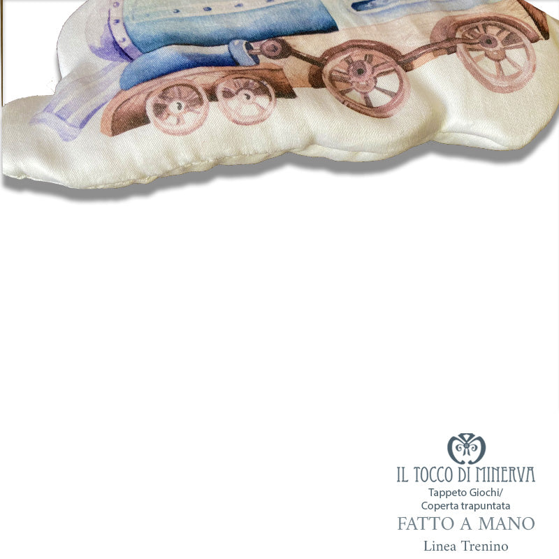 Coperta Mesi neonato Trapuntata Linea Trenino - Fatto a Mano - Il Tocco di Minerva