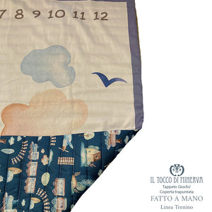 Coperta Mesi neonato Trapuntata Linea Trenino - Fatto a Mano - Il Tocco di Minerva