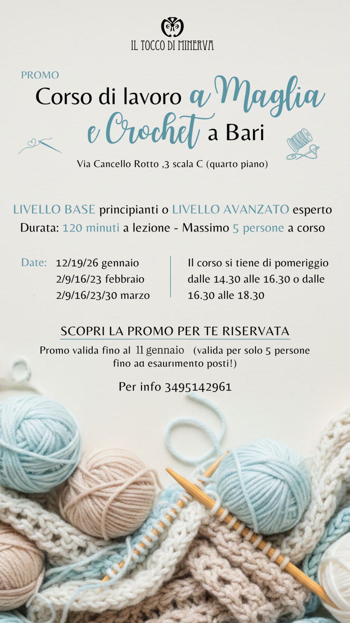 Corso di Lavoro a Maglia e crochet a Bari trimestre