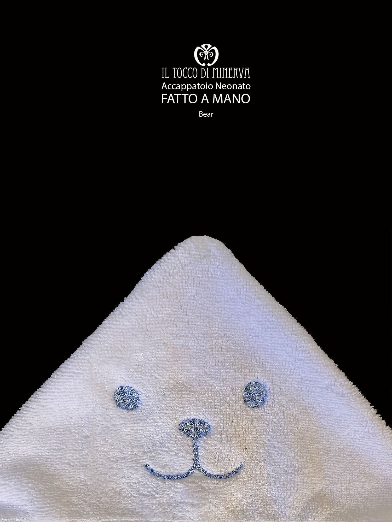 Accappatoio Bamboo bianco ricamo orsetto celeste - Fatto a Mano - Il Tocco di Minerva