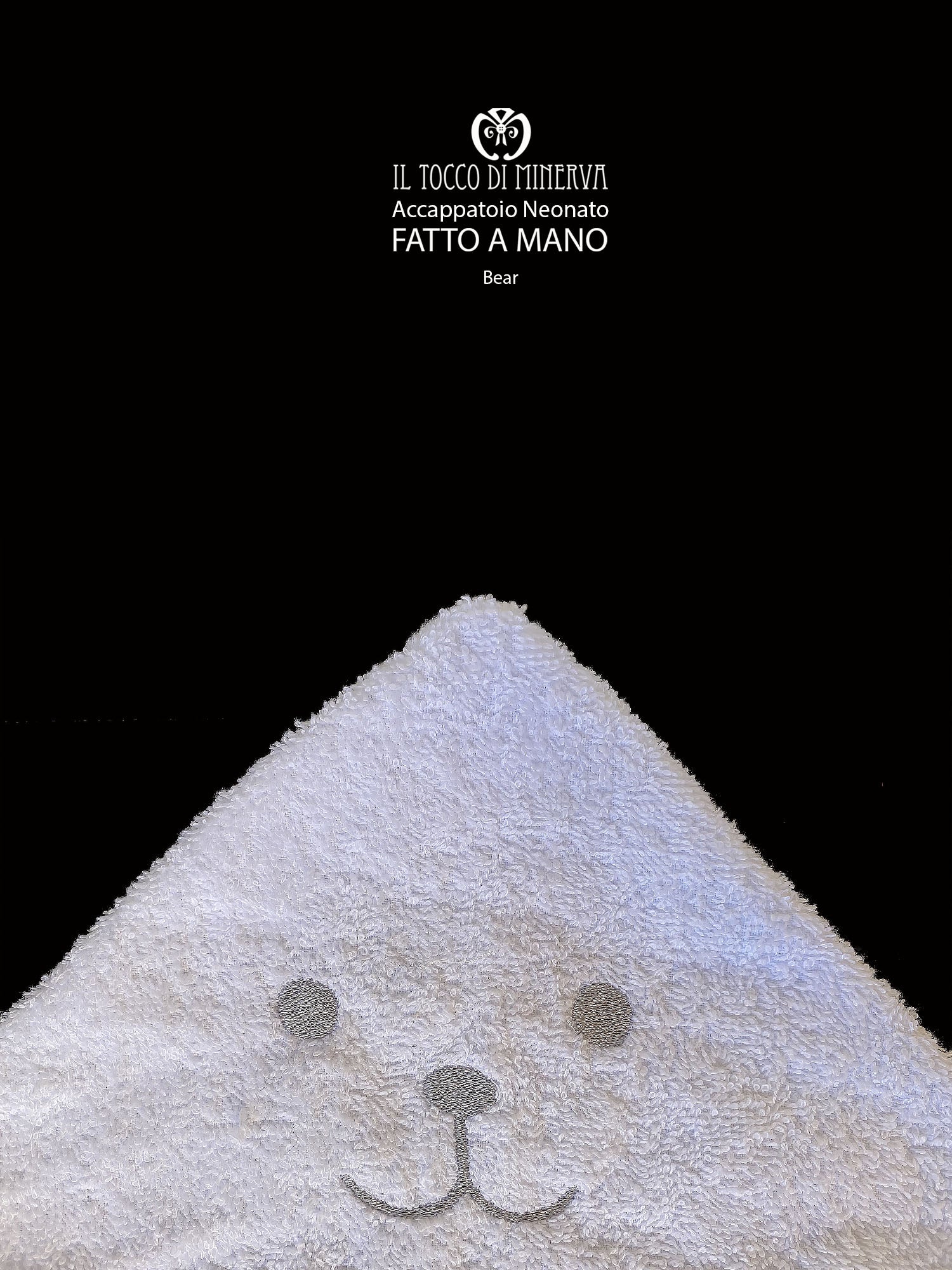 Accappatoio Bamboo bianco ricamo orsetto - Fatto a Mano - Il Tocco di Minerva