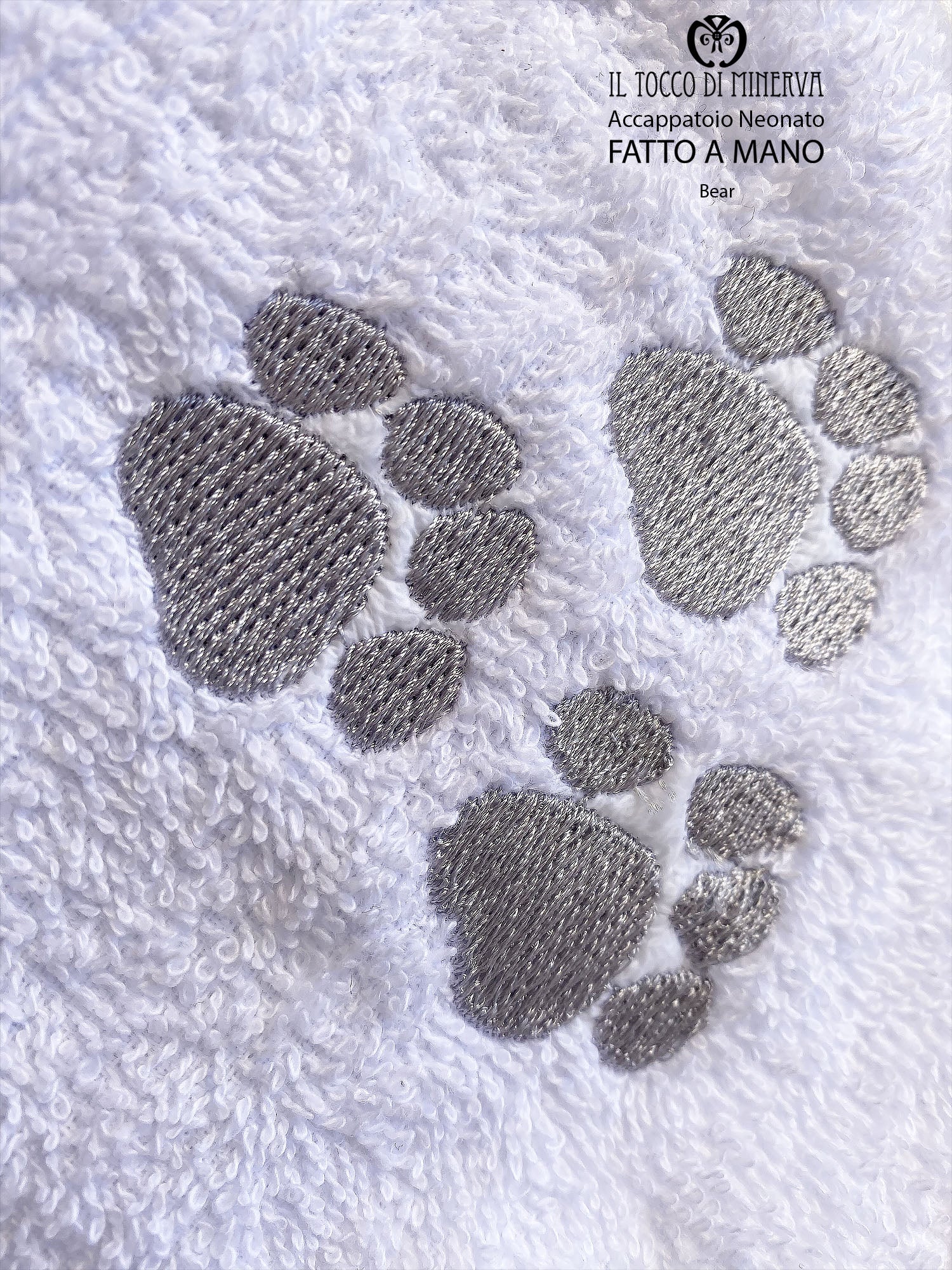 Accappatoio Bamboo bianco ricamo orsetto - Fatto a Mano - Il Tocco di Minerva