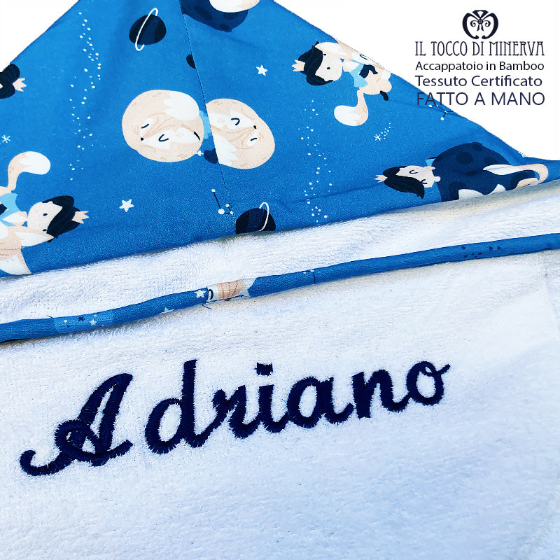 Accappatoio Bamboo bianco neonato piccolo principe - Fatto a Mano - Il Tocco di Minerva