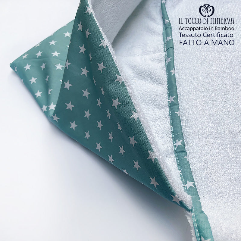 Accappatoio Bamboo bianco neonato stelle - Fatto a Mano - Il Tocco di Minerva