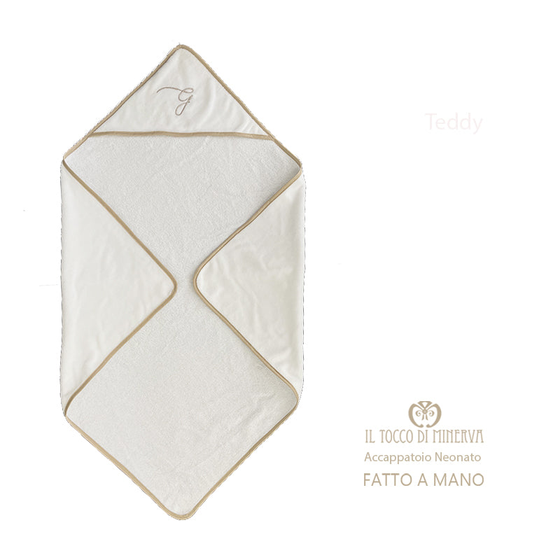 Accappatoio Bamboo bianco ricamo iniziali Teddy - Fatto a Mano