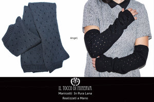 Manicotti neri in Pura Lana Angel - realizzati a mano – HandMade - Il Tocco di Minerva