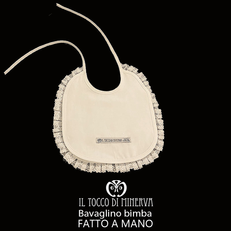 Bavaglino bianco neonata in lino e pizzo personalizzabile - Fatto a mano - Il Tocco di Minerva