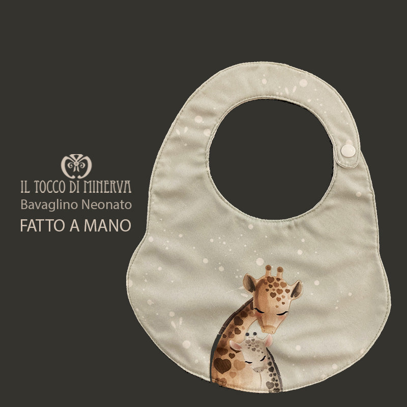 Bavaglino neonato giraffa e cucciolo - Fatto a Mano - Il Tocco di Minerva