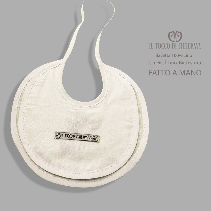 Bavetta neonato in lino bianco Linea Il mio battesimo - Fatto a mano - Il Tocco di Minerva