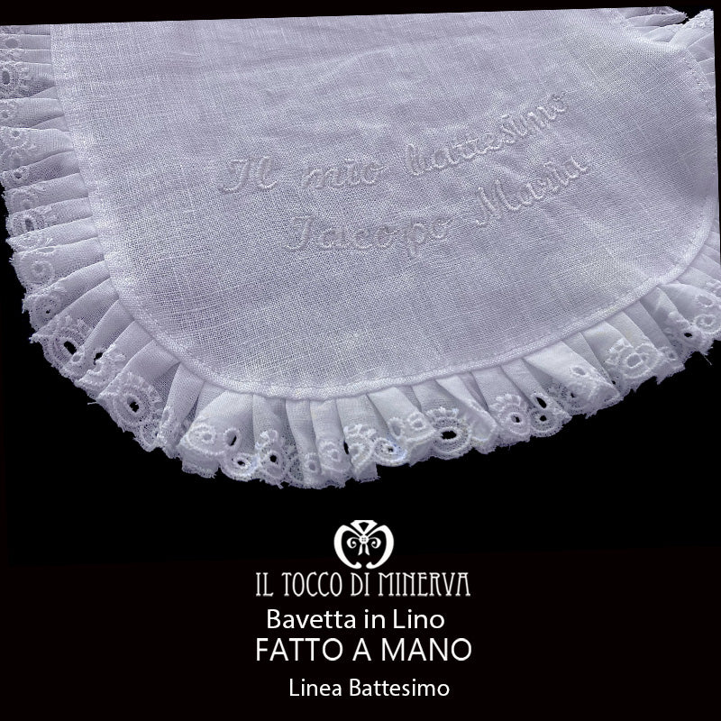 Bavaglino bianco neonata in lino e pizzo personalizzabile - Fatto a mano - Il Tocco di Minerva
