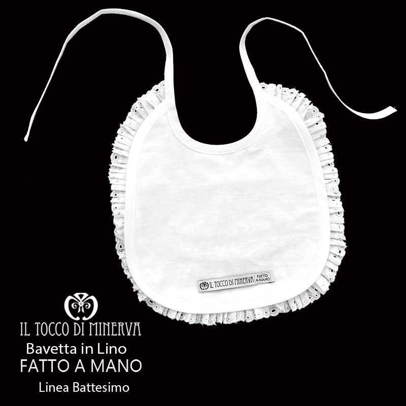 Bavaglino bianco neonata in lino e pizzo personalizzabile - Fatto a mano - Il Tocco di Minerva