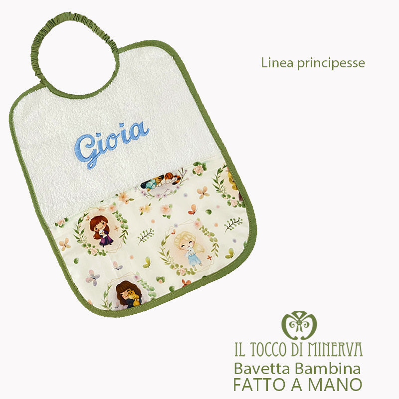 Bavaglino Bimba Linea Le Principesse Personalizzato - Fatto a mano - Il Tocco di Minerva