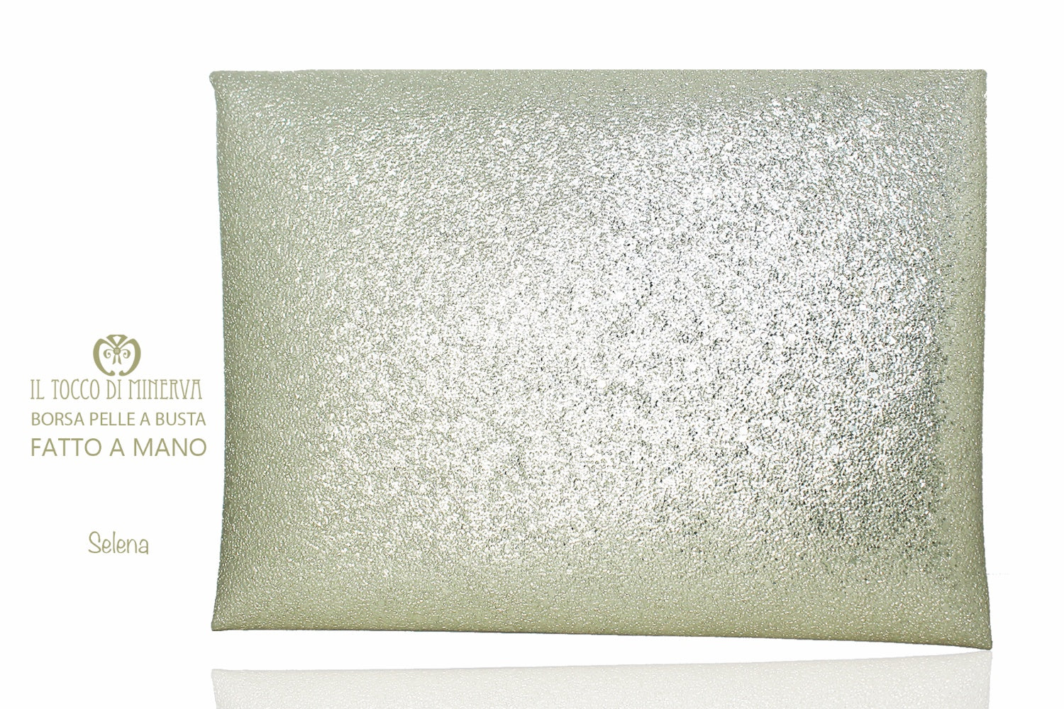 Borsa Pochette Ecopelle platino Selene – Realizzata a mano - Il Tocco di Minerva