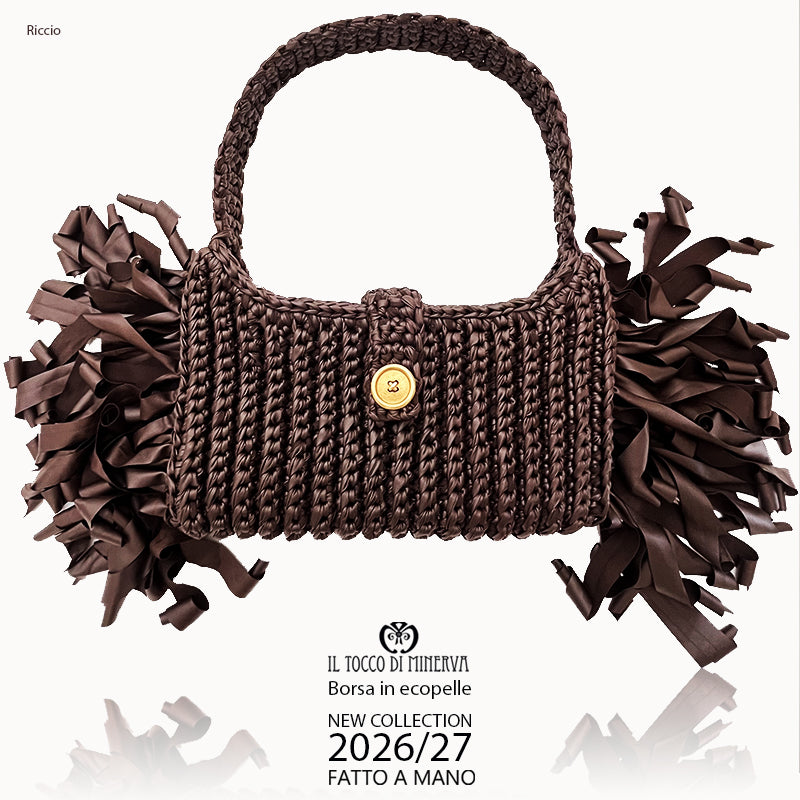 Borsa crochet Ricci marrone con frange - fatto a mano