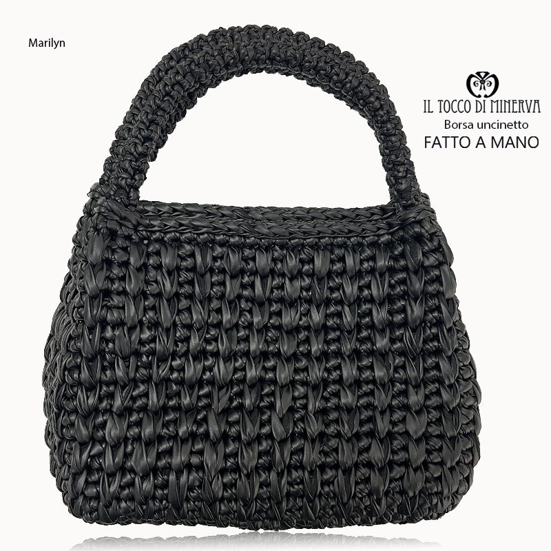 Borsa uncinetto in ecopelle Marilyn nero- Fatto a mano