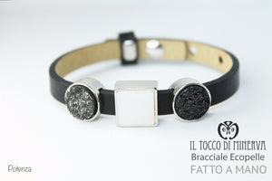 Bracciale unisex ecopelle nero con charms componibile Potenza Realizzato a mano Handmade - Il Tocco di Minerva