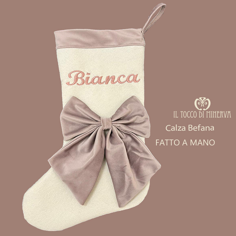 Calza befana Fiocco velluto rosa antico- Fatto a Mano - Il Tocco di Minerva