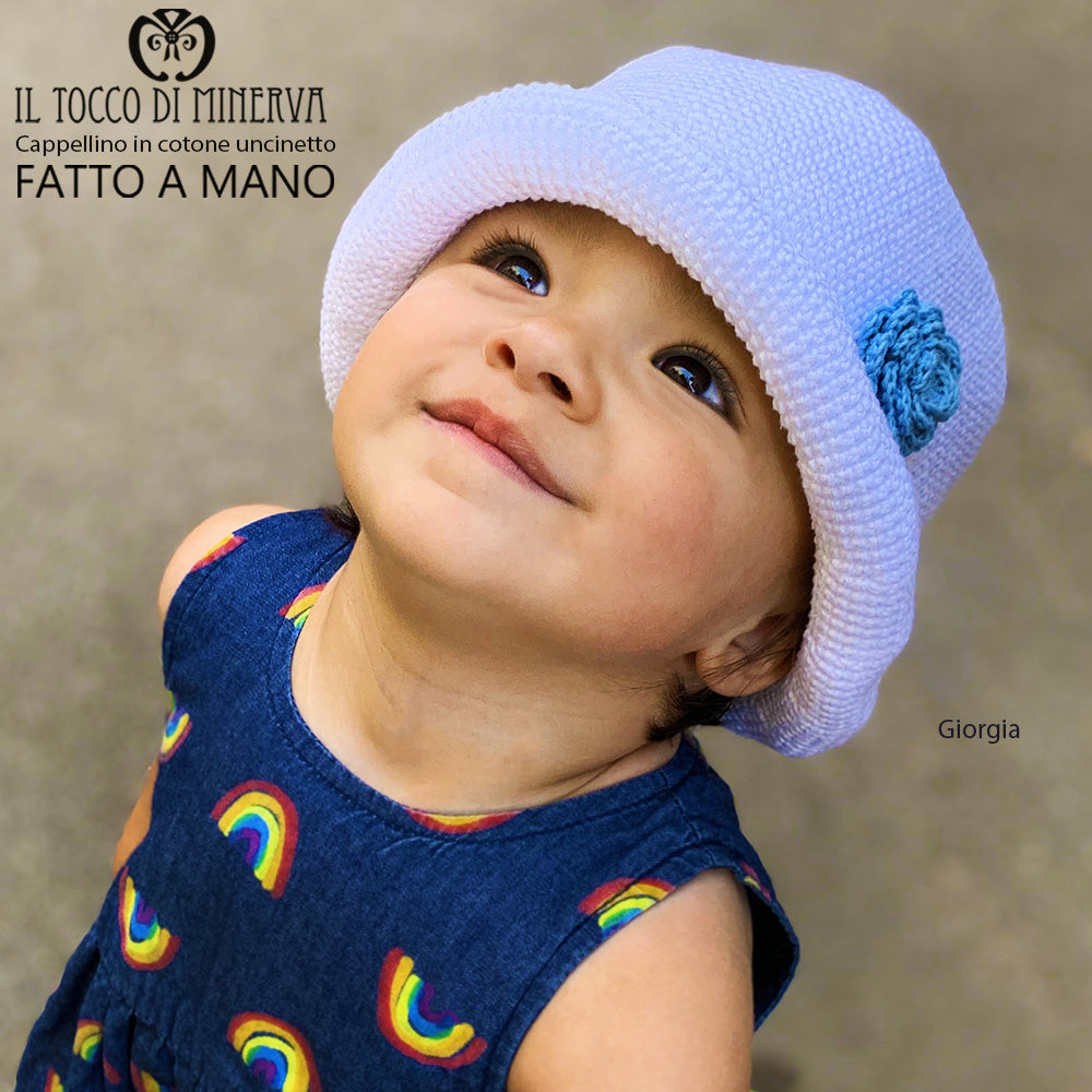 Cappello Bimba Cotone bianco Giorgia Realizzato a Mano - Il Tocco di Minerva