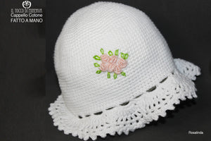 Cappello Bimba Cotone bianco Rosalinda Realizzato a Mano - Il Tocco di Minerva