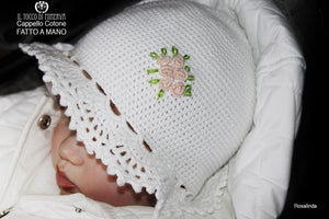 Cappello Bimba Cotone bianco Rosalinda Realizzato a Mano - Il Tocco di Minerva