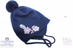 Cappello bimba blu pura lana Aidi Fatto a mano - Il Tocco di Minerva