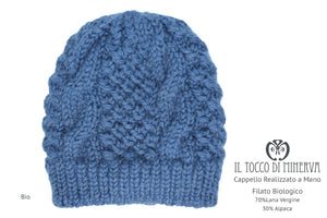 Cappello donna blu in lana biologica Bio - Realizzato a mano - Il Tocco di Minerva