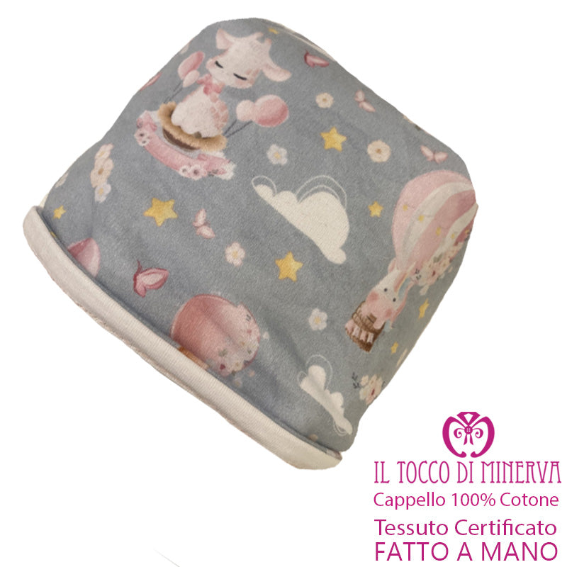 Cappello reversibile bambina Linea animali in mongolfiera - Fatto a Mano - Il Tocco di Minerva