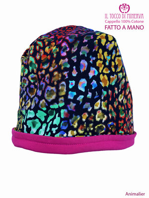 Cappello reversibile bambina100% cotone Animalier - Fatto a Mano - Il Tocco di Minerva