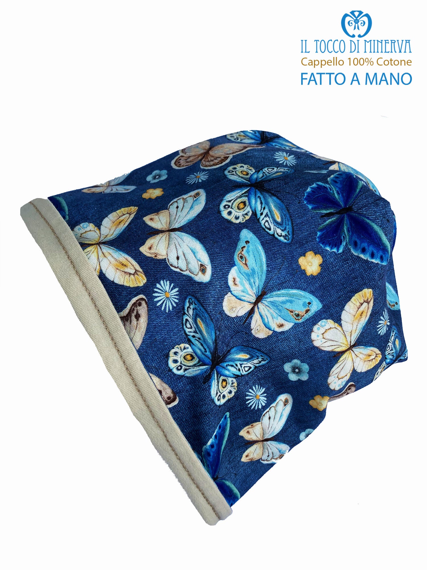 Cappello reversibile bambina in cotone farfalle - Fatto a Mano - Il Tocco di Minerva