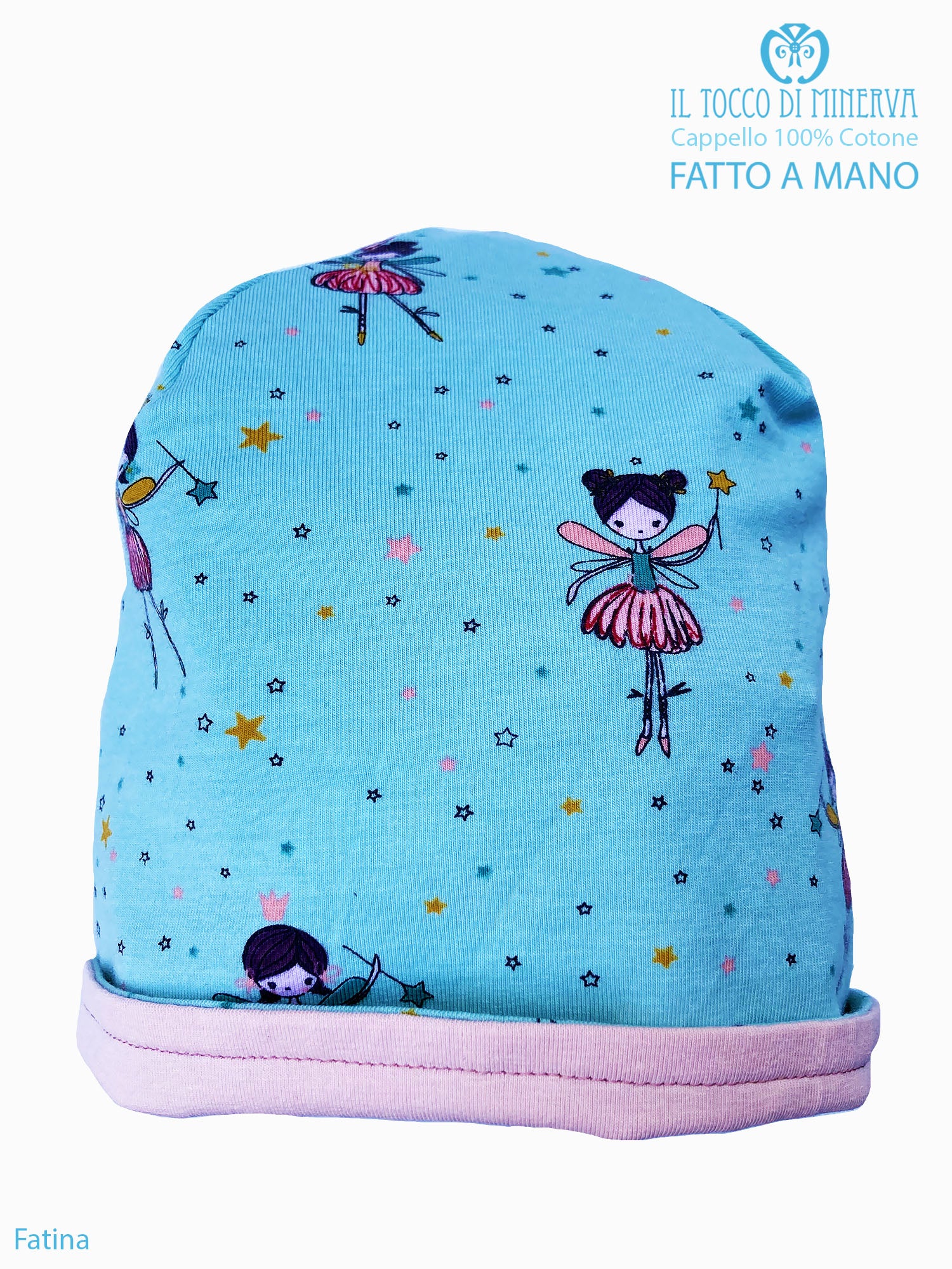 Cappello reversibile bambina 100% cotone fatina - Fatto a Mano - Il Tocco di Minerva