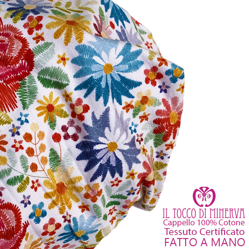 Cappello reversibile bambina100% cotone Fiori - Fatto a Mano - Il Tocco di Minerva