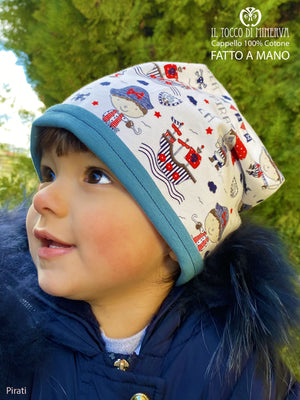 Cappello reversibile bambino100% cotone Pirati - Fatto a Mano - Il Tocco di Minerva